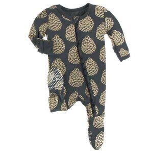Kickee Pants Bamboo Ruffle Footie Zipper Pajamas PJ Sleeper Pinecones 12-18M